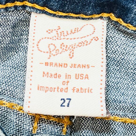 True Religion Joey Super Flared Jeans Women 27W x 30L Twisted Seam Thick Stitch - Picture 6 of 12